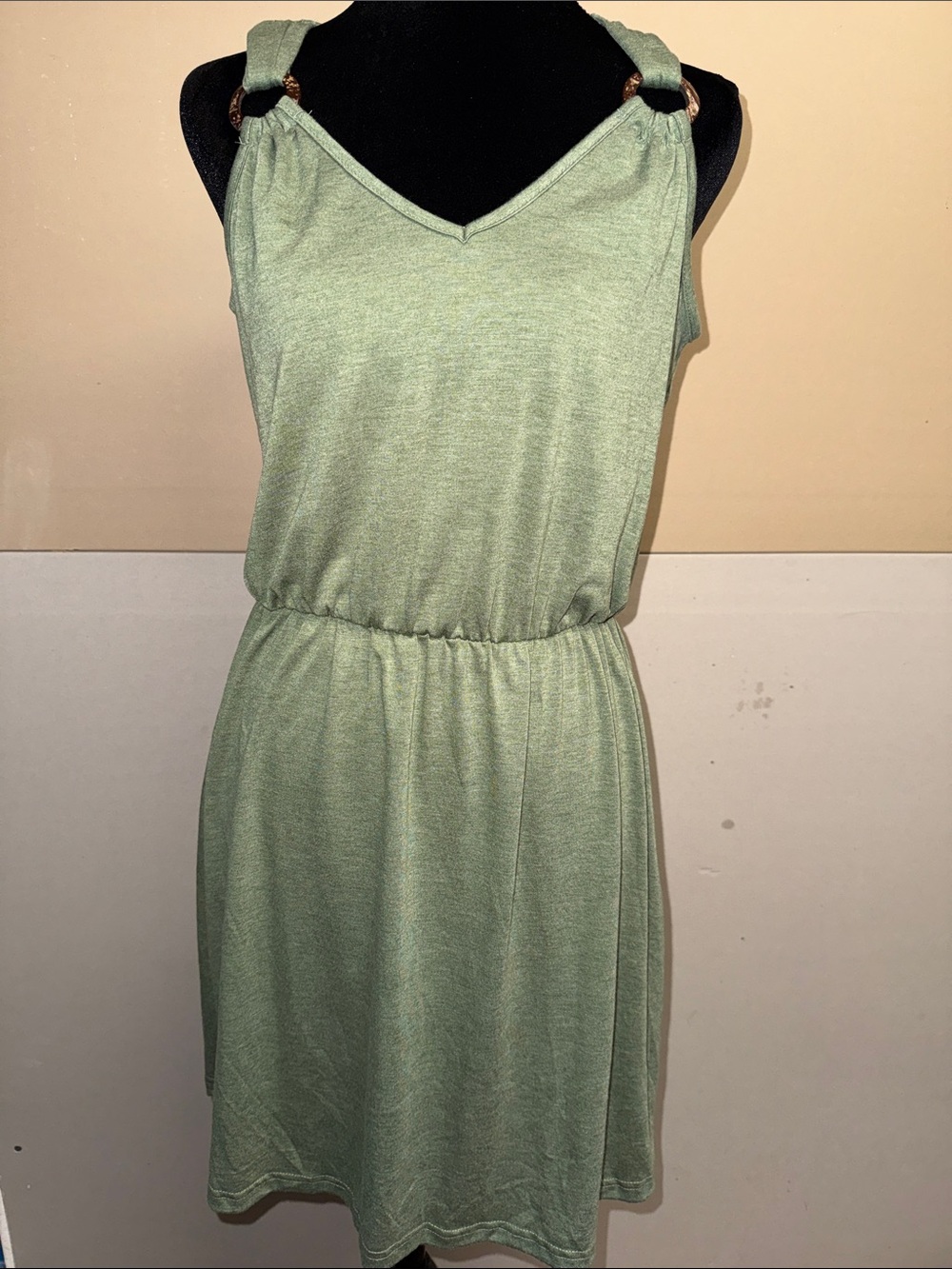 Sage Green Sleeveless Knit Dress with Ring Detail